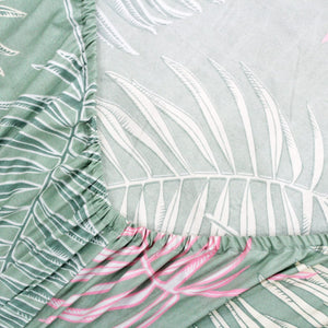 Cotton Floral Print 210 TC King Size Fitted Bedsheet In Green At Best Prices