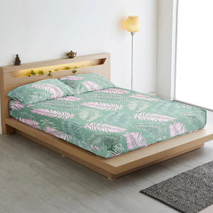 Cotton Floral Print 210 TC King Size Fitted Bedsheet In Green At Best Prices