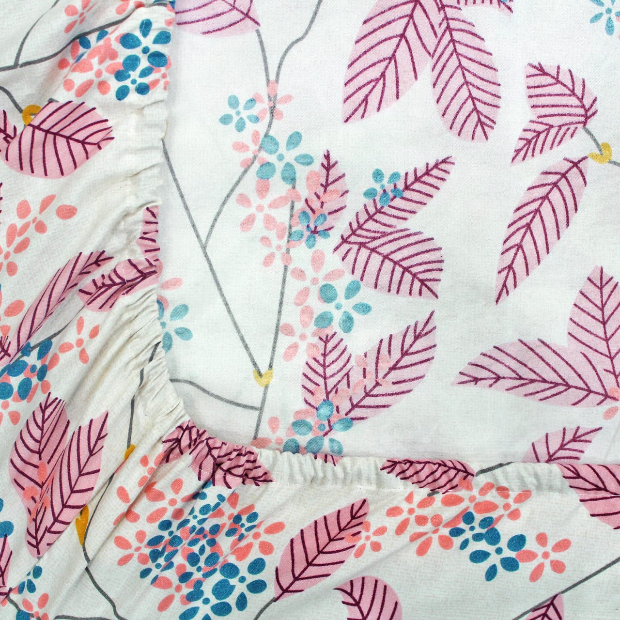 Cotton Floral Print 210 TC King Size Fitted Bedsheet In Magenta At Best Prices