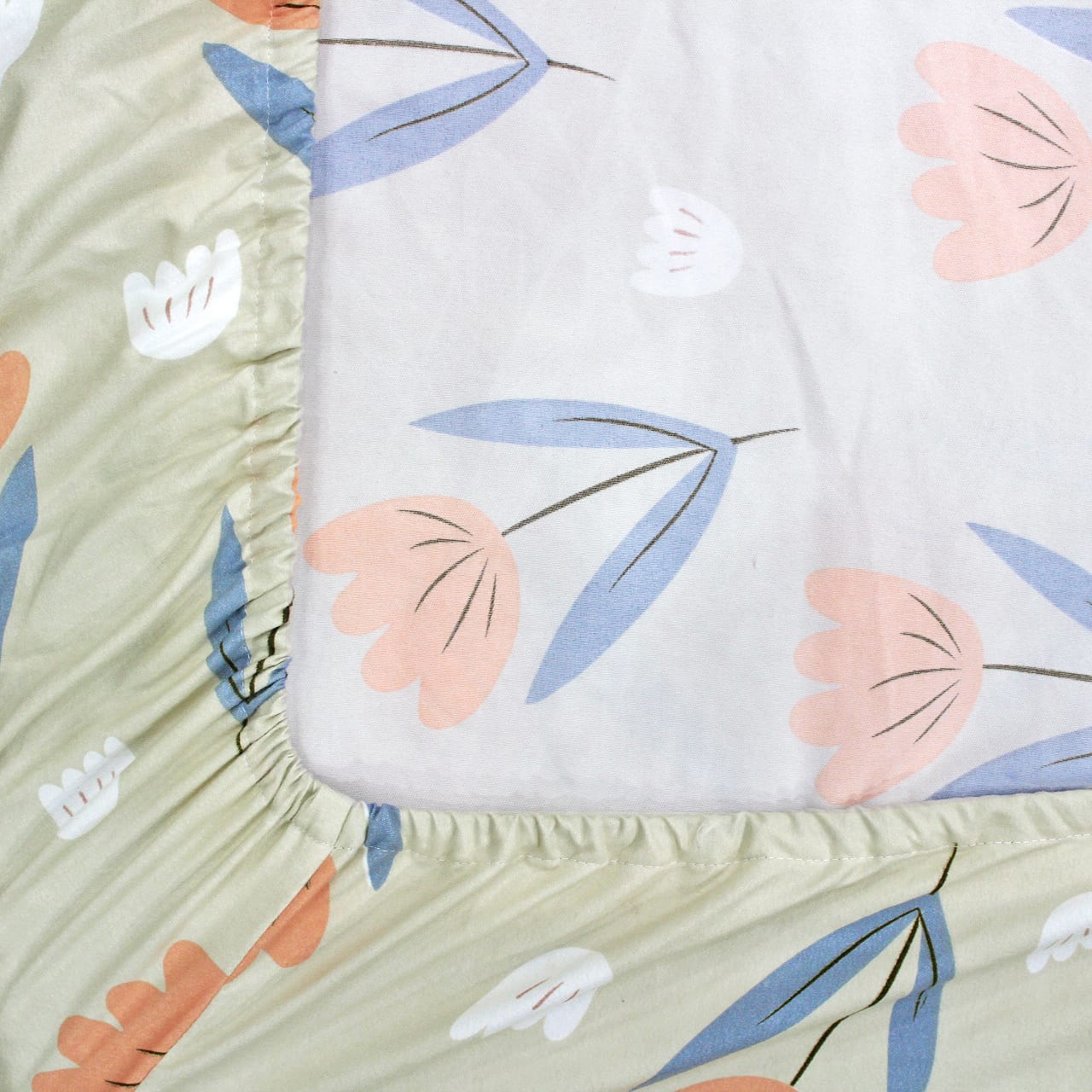 Cotton Floral Print 210 TC King Size Fitted Bedsheet In Khaki At Best Prices