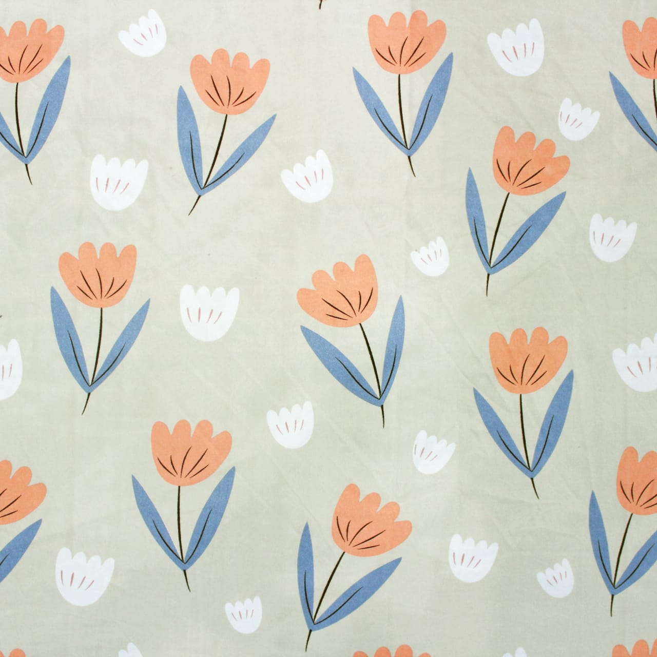 Cotton Floral Print 210 TC King Size Fitted Bedsheet In Khaki At Best Prices
