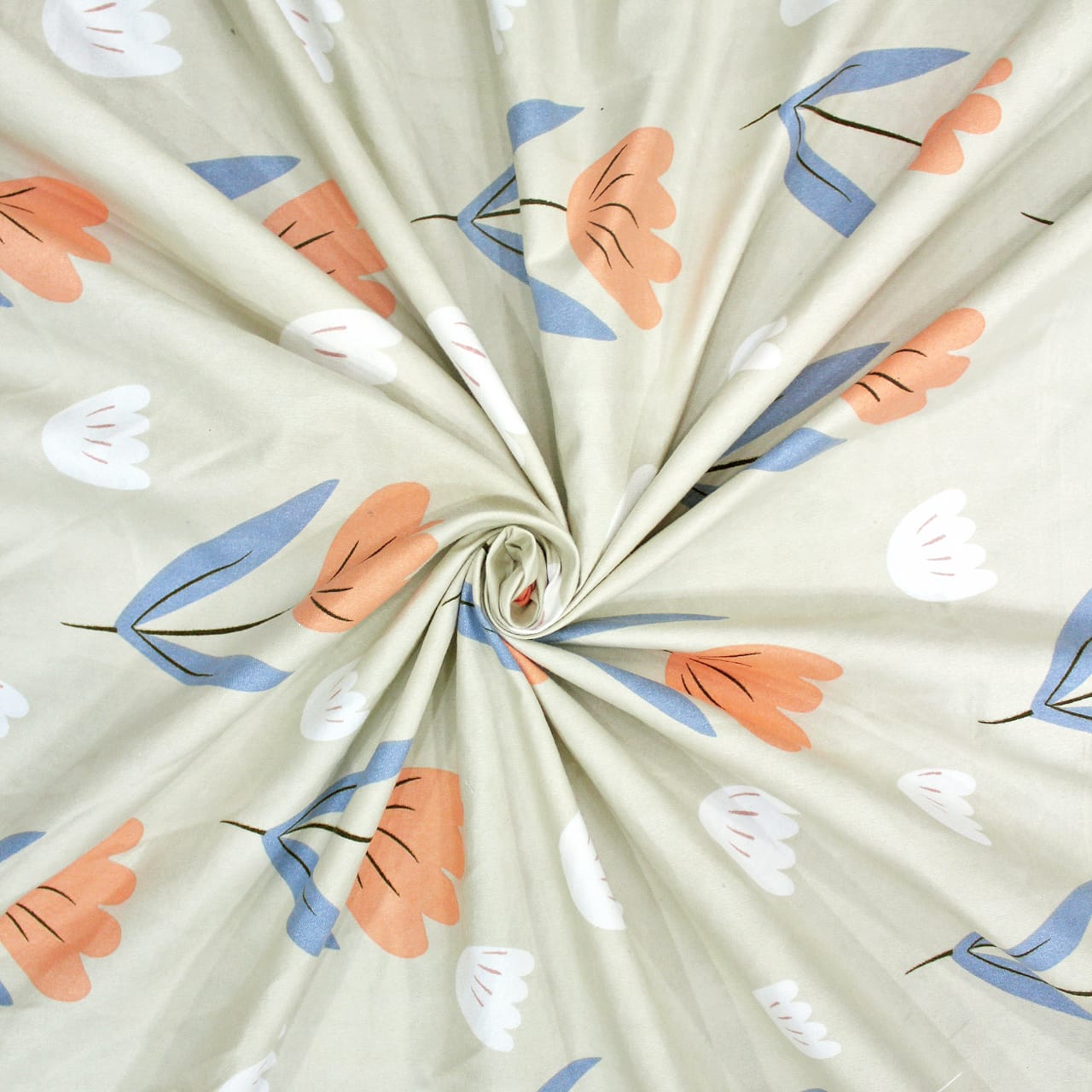 Cotton Floral Print 210 TC King Size Fitted Bedsheet In Khaki At Best Prices