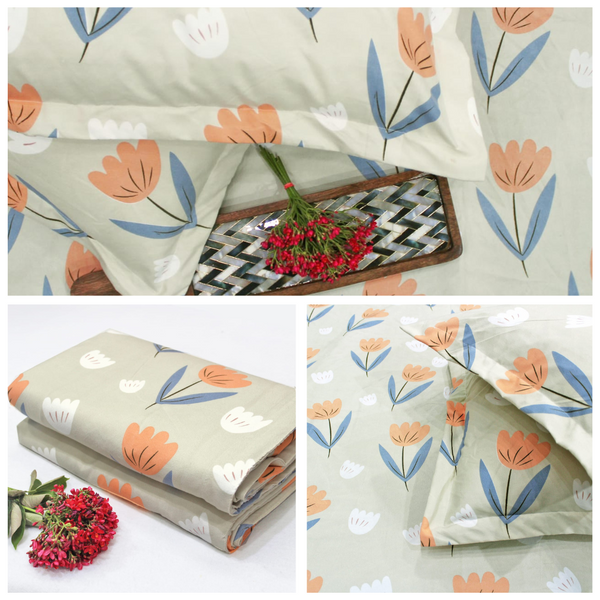 Khaki Festive Collection Floral Dohar Bedsheet Set (4 Pc) online in India