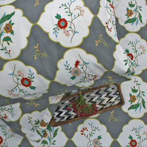 Soft Cotton Floral Print 210 TC Flat Bedsheet In Grey At Best Prices