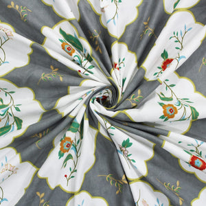 Soft Cotton Floral Print 210 TC Flat Bedsheet In Grey At Best Prices