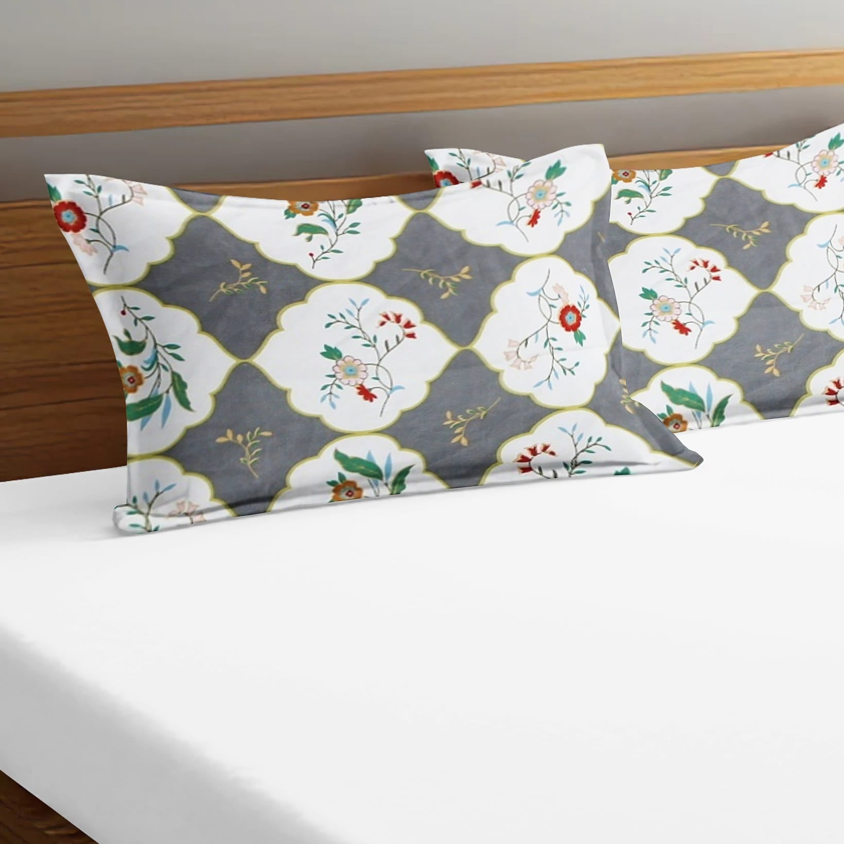 Soft Floral Print Pillow Cover Set In Grey Online At Best prices(2 Pcs)