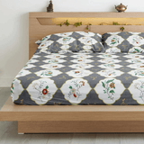 Floral 210 TC Flat Bedsheet with Pillow Covers -  Grey