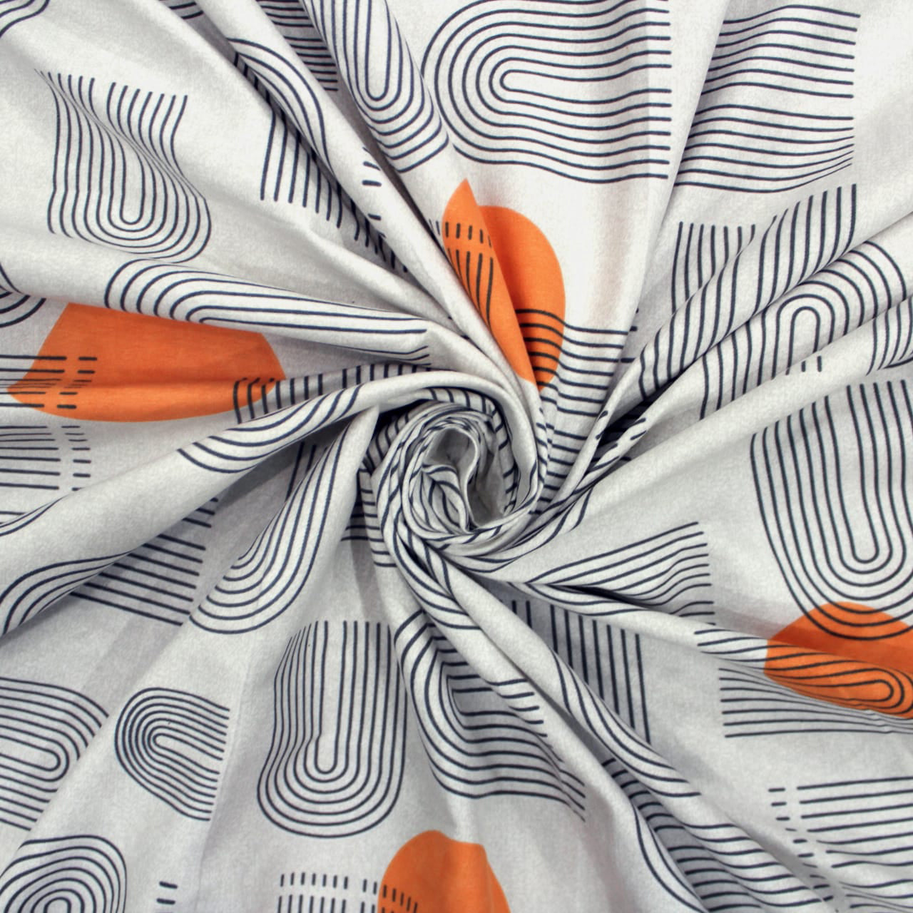 Cotton Abstract Print 210 TC King Size Flat Bedsheet In Grey