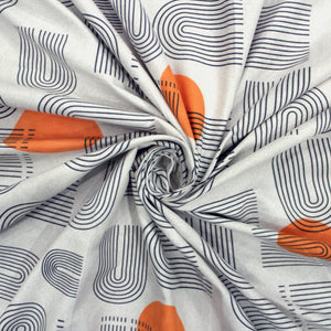 Cotton Abstract Print 210 TC King Size Flat Bedsheet In Grey