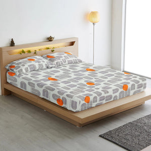 Cotton Abstract Print 210 TC King Size Flat Bedsheet In Grey