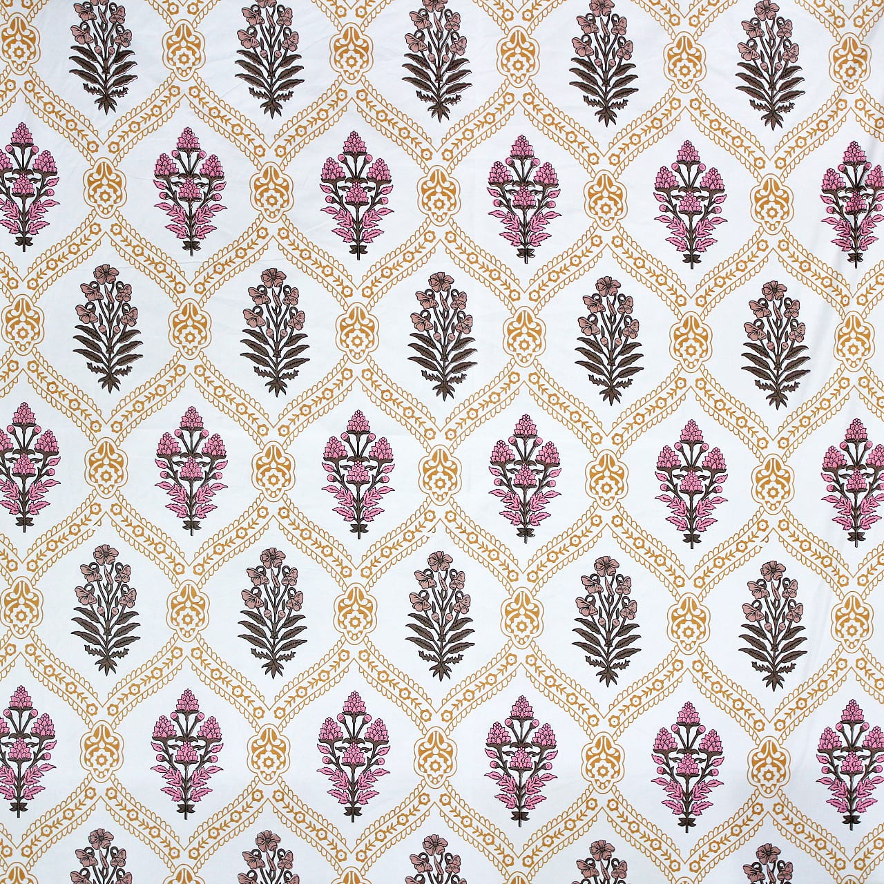 Cotton Floral Print 210 TC King Size Fitted Bedsheet In Mustard At Best Prices