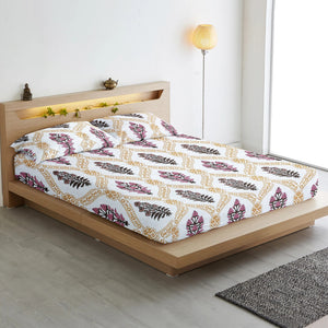 Cotton Floral Print 210 TC King Size Fitted Bedsheet In Mustard At Best Prices