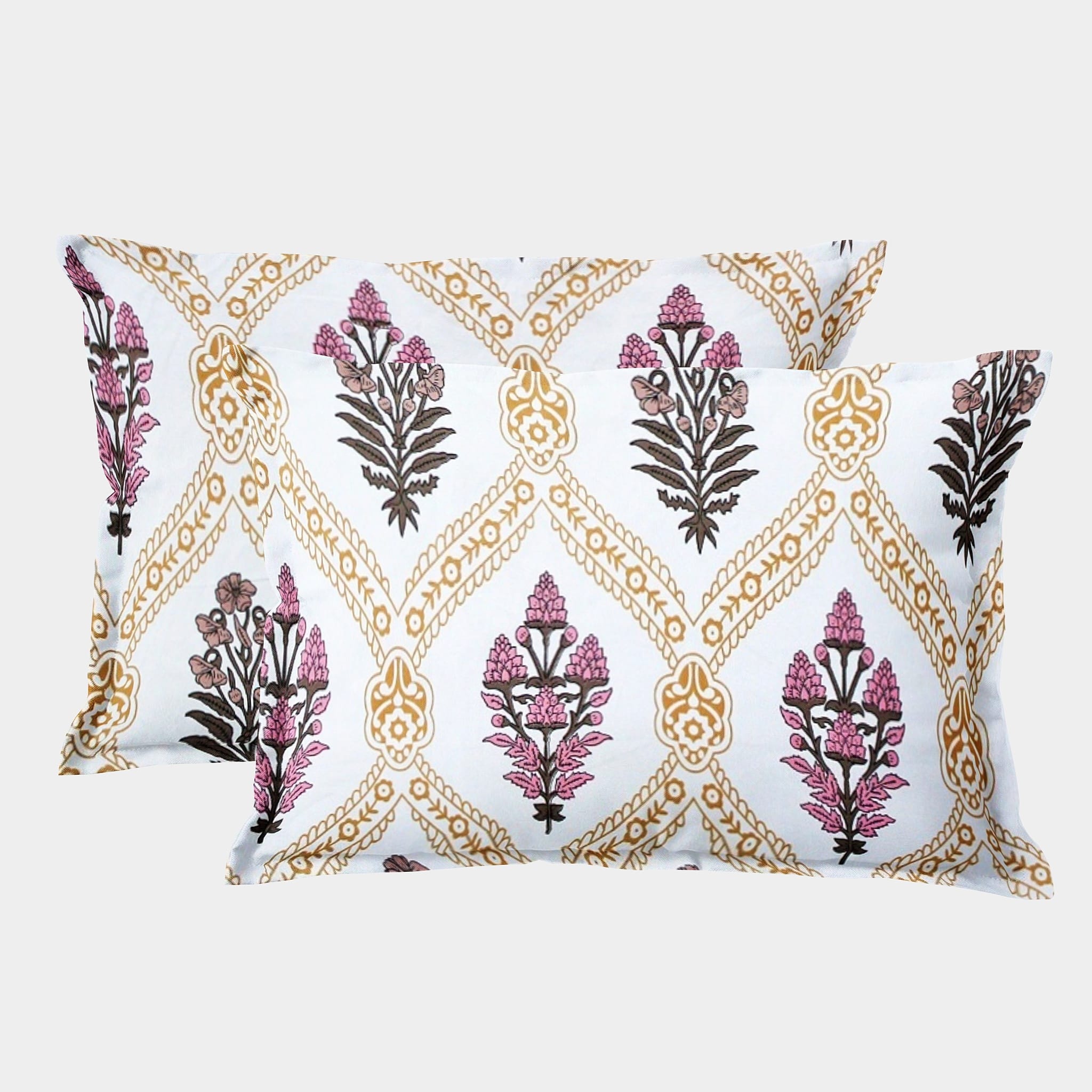 Soft Floral Print Pillow Cover Set In Mustard Online At Best prices(2 Pcs)