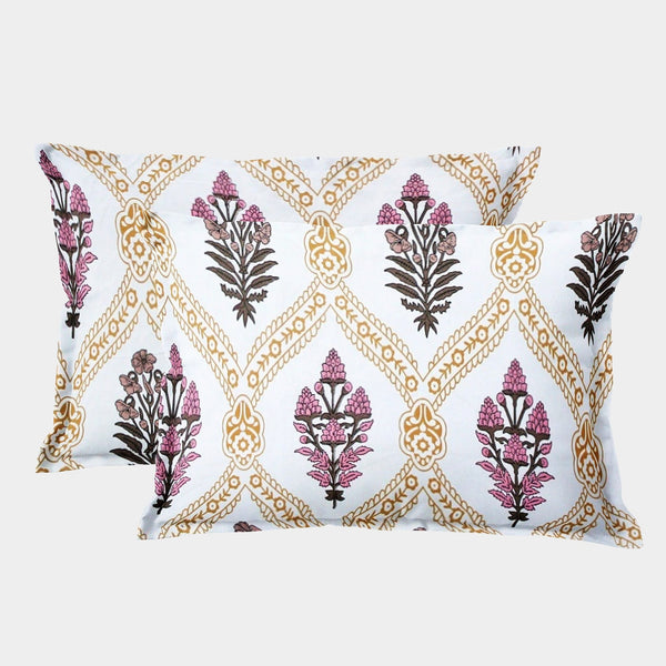 Soft Floral Print Pillow Cover Set In Mustard Online At Best prices(2 Pcs)