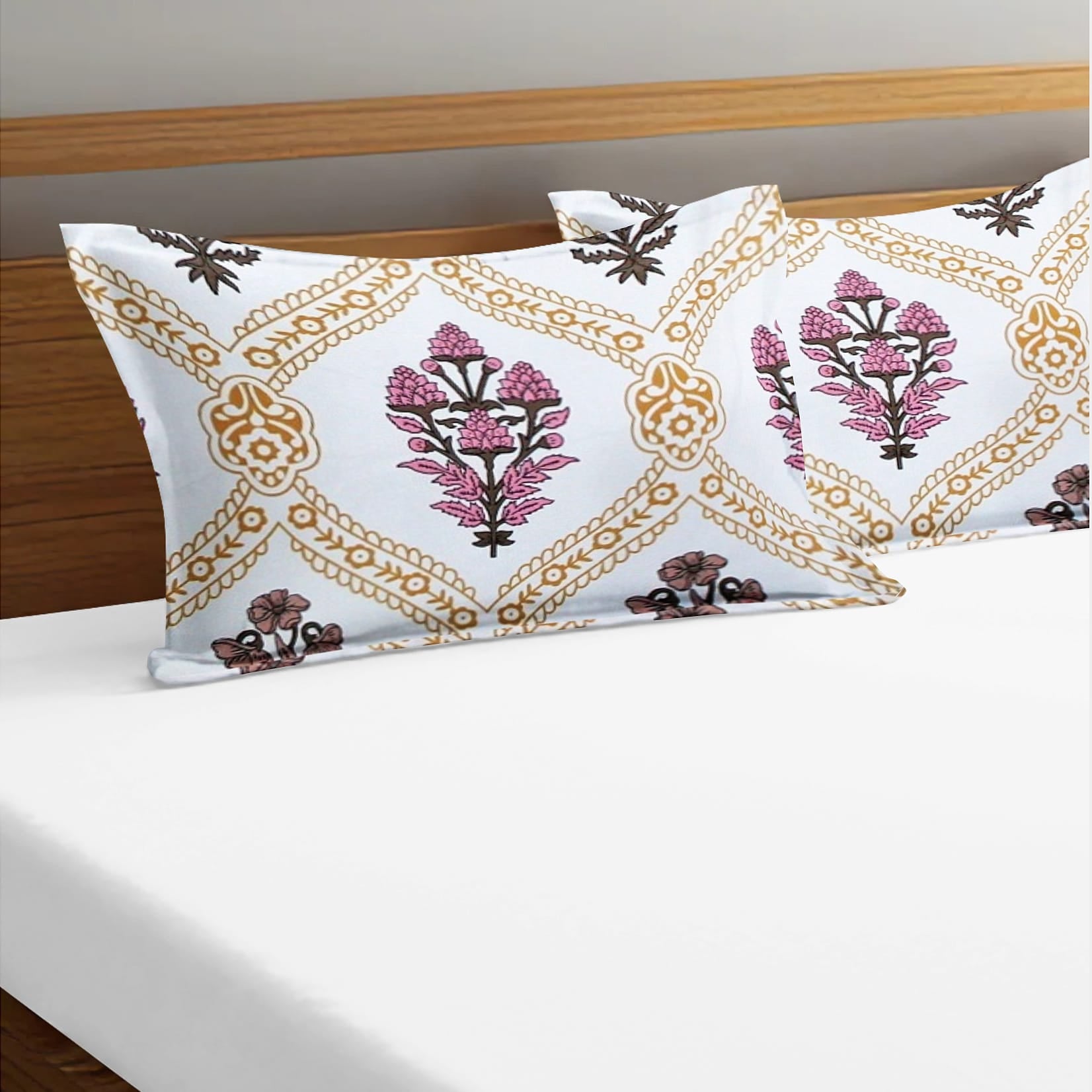 Soft Floral Print Pillow Cover Set In Mustard Online At Best prices(2 Pcs)