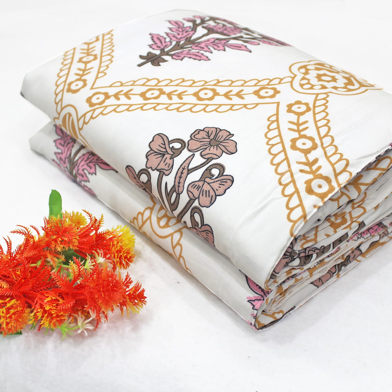 Microfiber Floral Reversible AC Dohar Blanket, Mustard