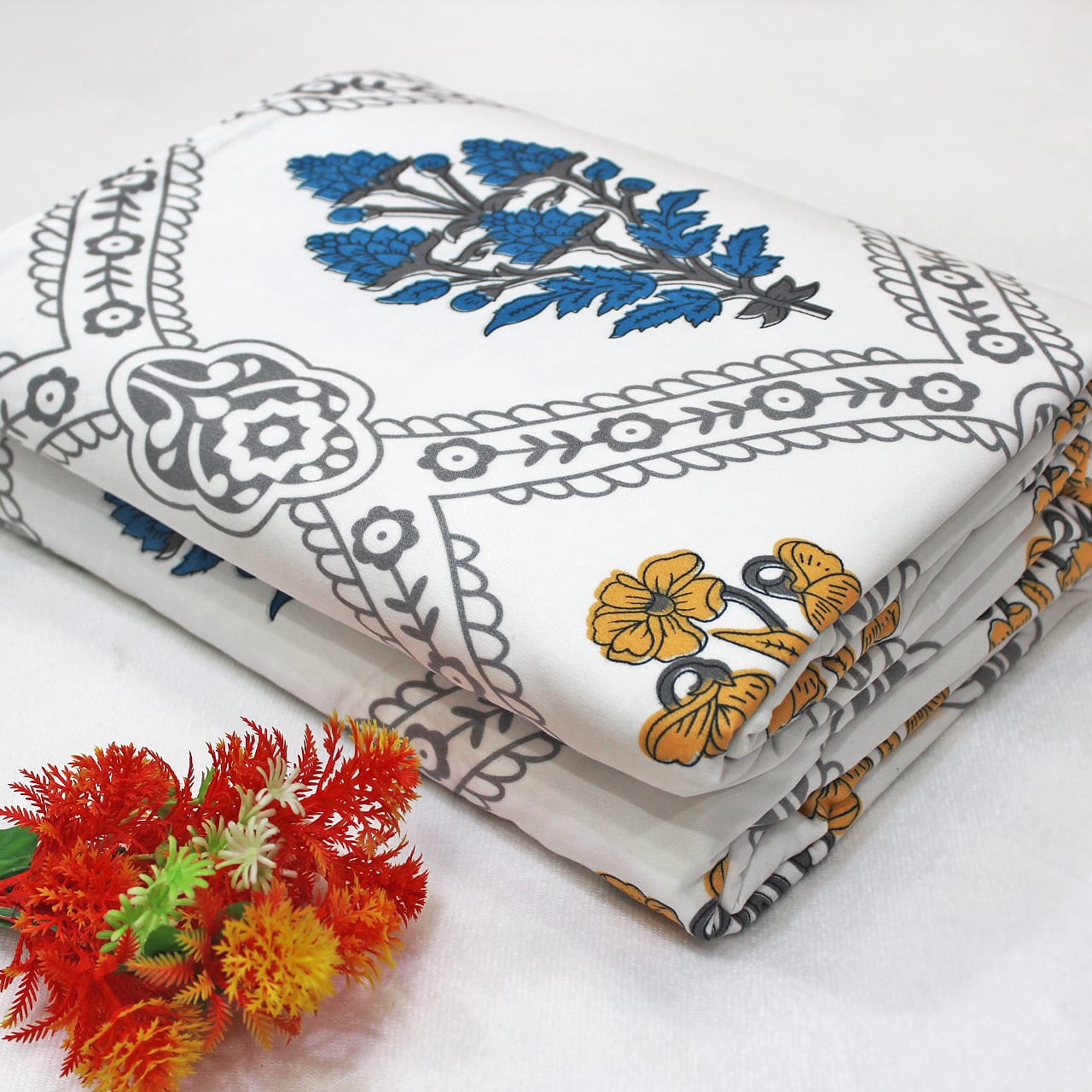Microfiber Floral Reversible AC Dohar Blanket, Blue