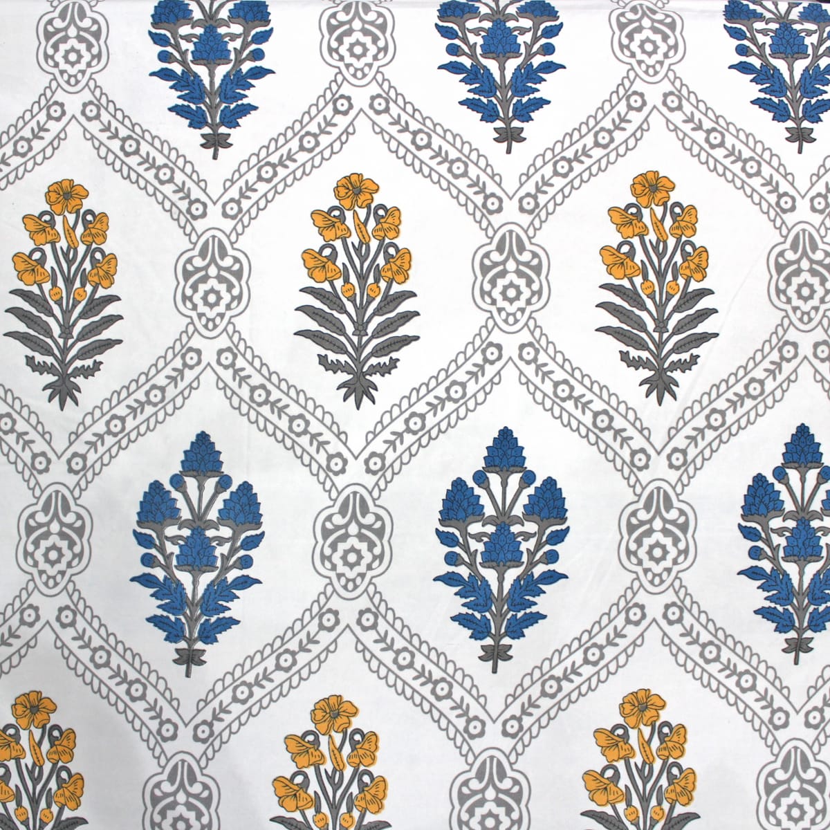 Cotton Floral Print 210 TC king Size Fitted Bedsheet In Blue At Best Prices