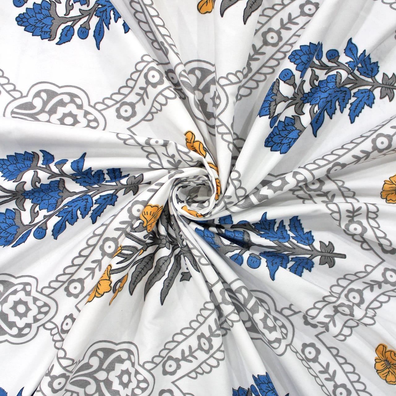 Cotton Floral Print 210 TC king Size Fitted Bedsheet In Blue At Best Prices