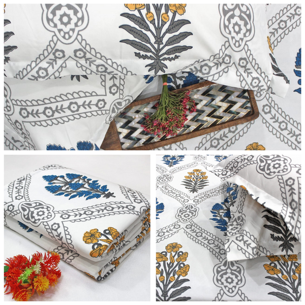 Blue Festive Collection Floral Dohar Bedsheet Set (4 Pc) online in India