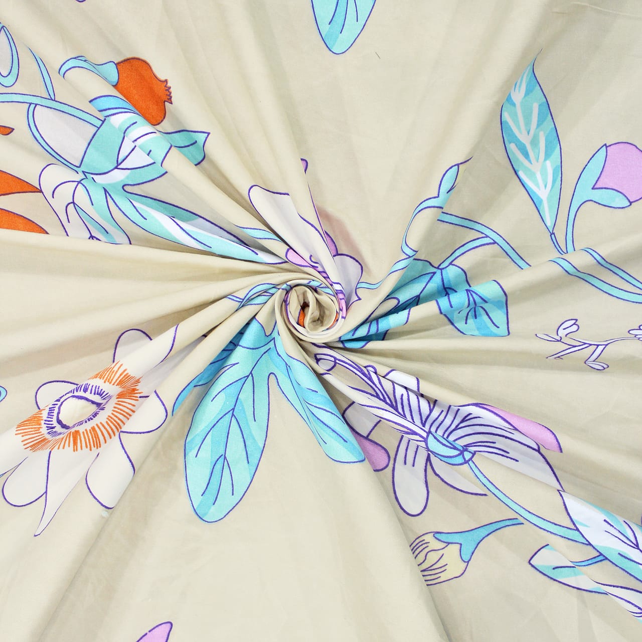Cotton Floral Print 210 TC King Size Fitted Bedsheet In Aqua At Best Prices