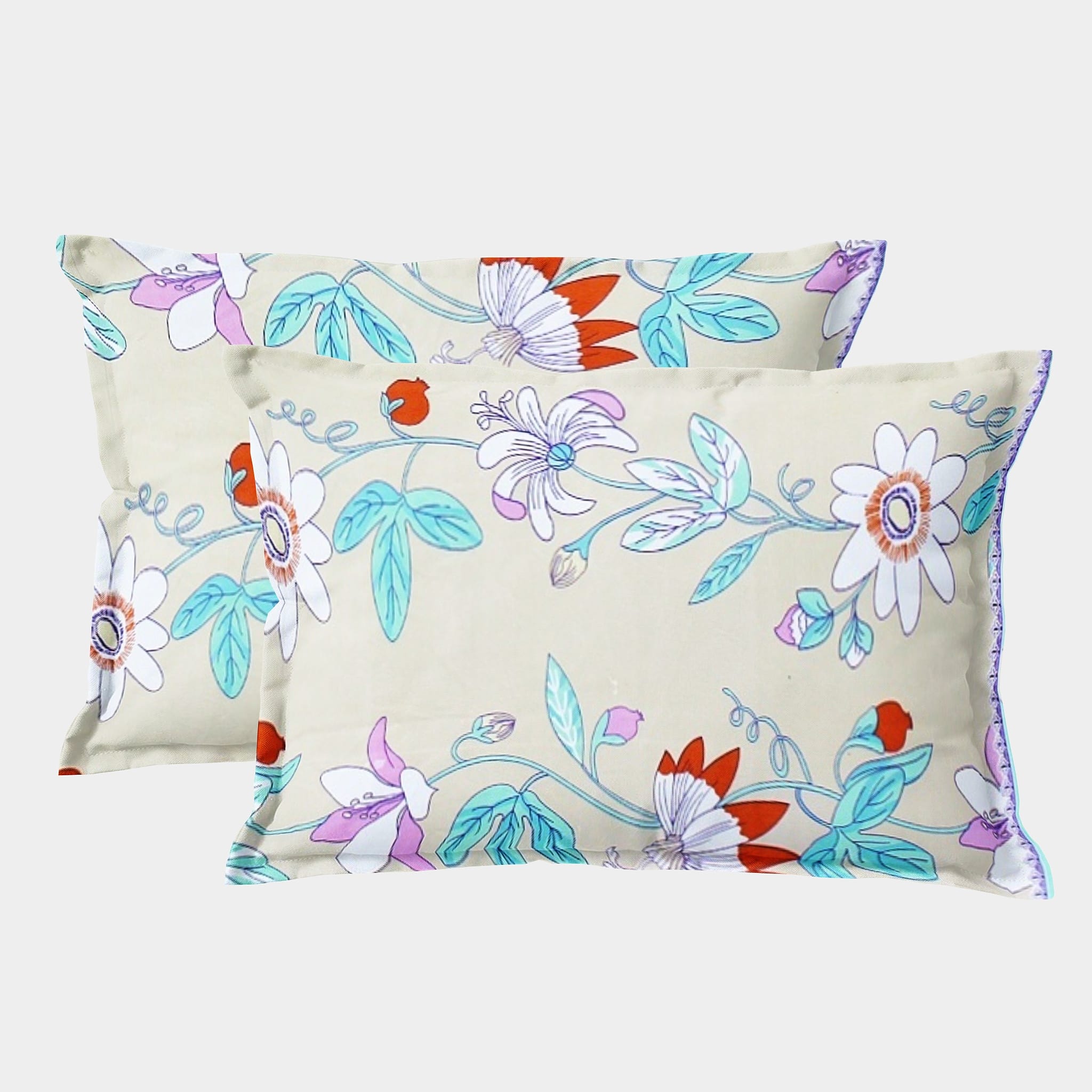 Soft Floral Print Pillow Cover Set In Aqua Online At Best prices(2 Pcs)