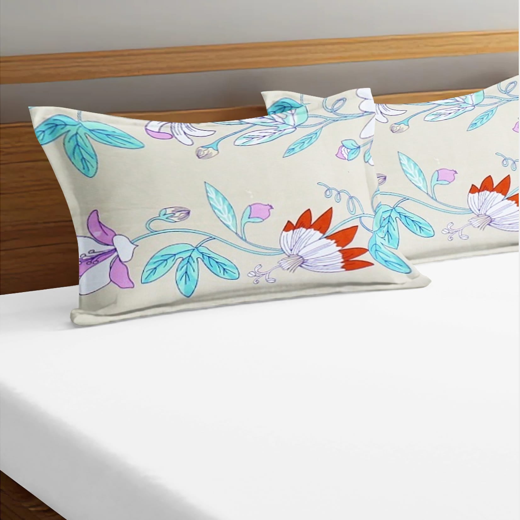 Soft Floral Print Pillow Cover Set In Aqua Online At Best prices(2 Pcs)