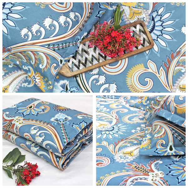 Blue Festive Collection Floral Dohar Bedsheet Set (4 Pc) online in India