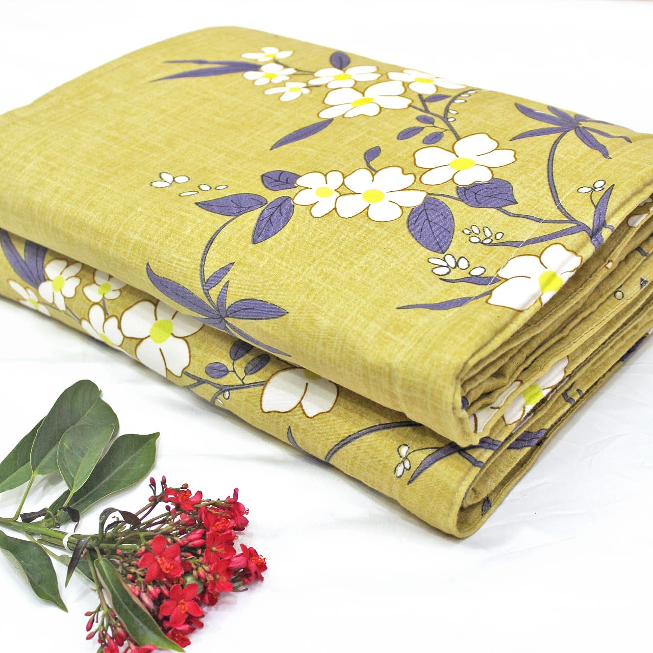 Microfiber Floral Reversible AC Dohar Blanket, Olive