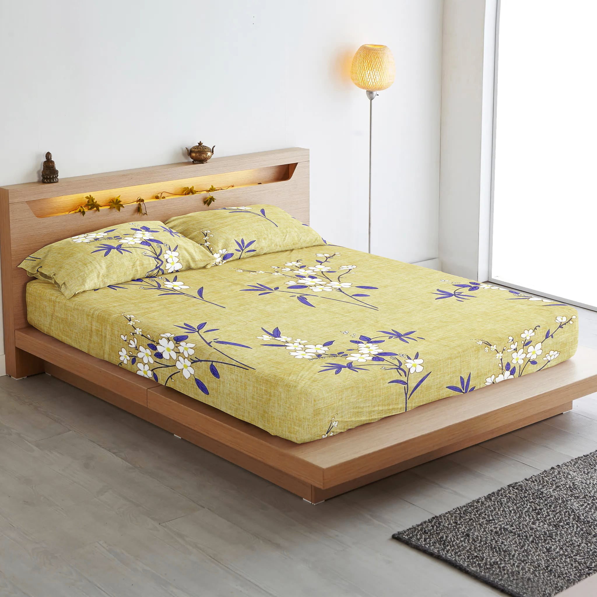 Floral 210 TC Fitted Bedsheet - Olive