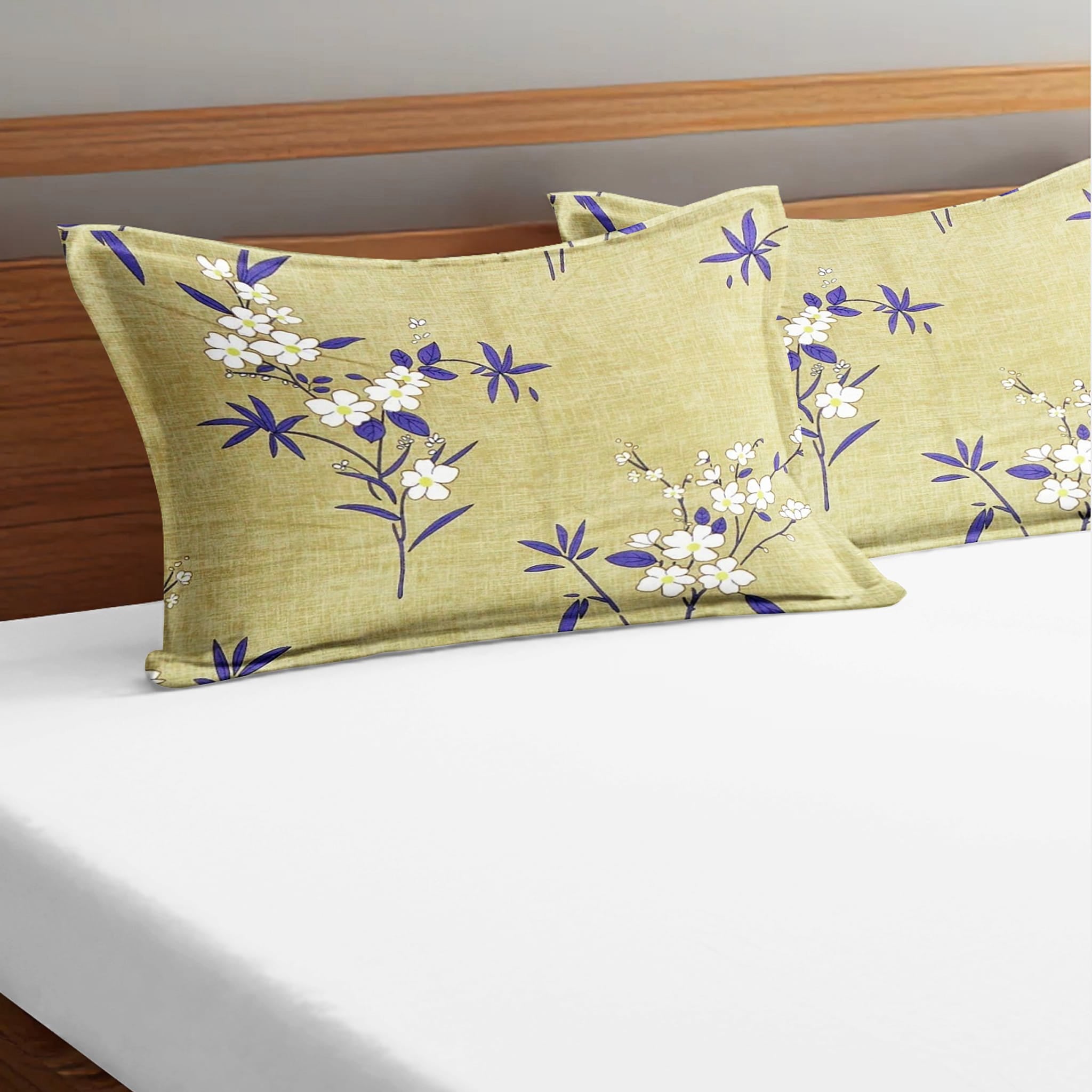 Printed Floral Set of 2 Pcs Pillow Cover - Olive