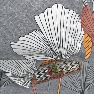 Cotton Floral Print 210 TC King Size Fitted Bedsheet In Grey At Best Prices
