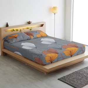 Cotton Floral Print 210 TC King Size Fitted Bedsheet In Grey At Best Prices