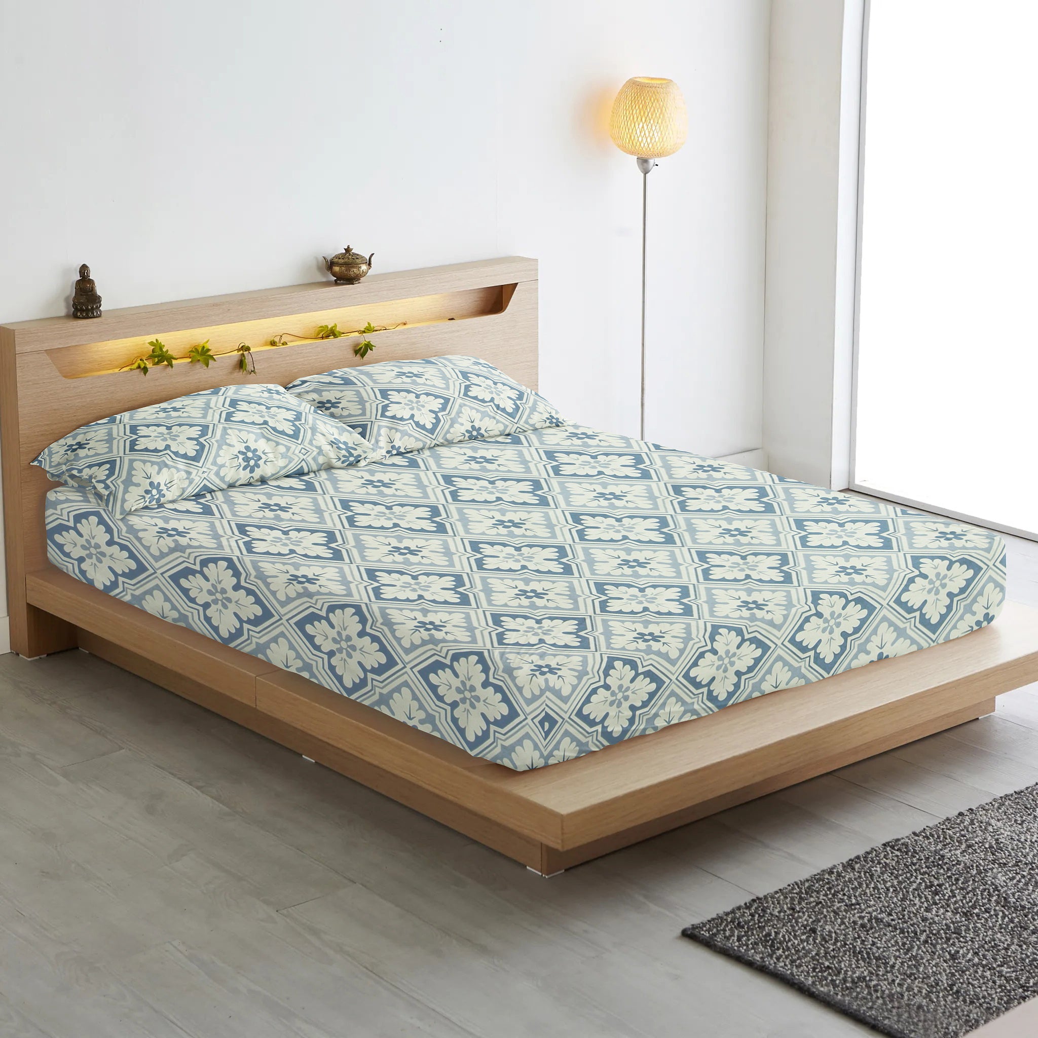 Cotton Floral Print 210 TC King Size Fitted Bedsheet In Multicolor At Best Prices