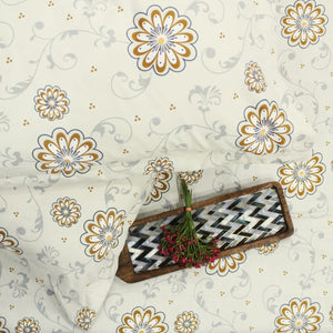 Cotton Floral Print 210 TC King Size Fitted Bedsheet In Beige t Best Prices