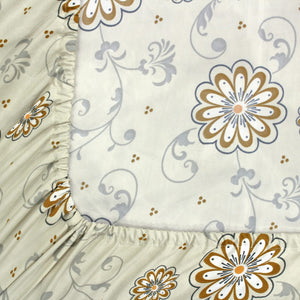 Cotton Floral Print 210 TC King Size Fitted Bedsheet In Beige t Best Prices