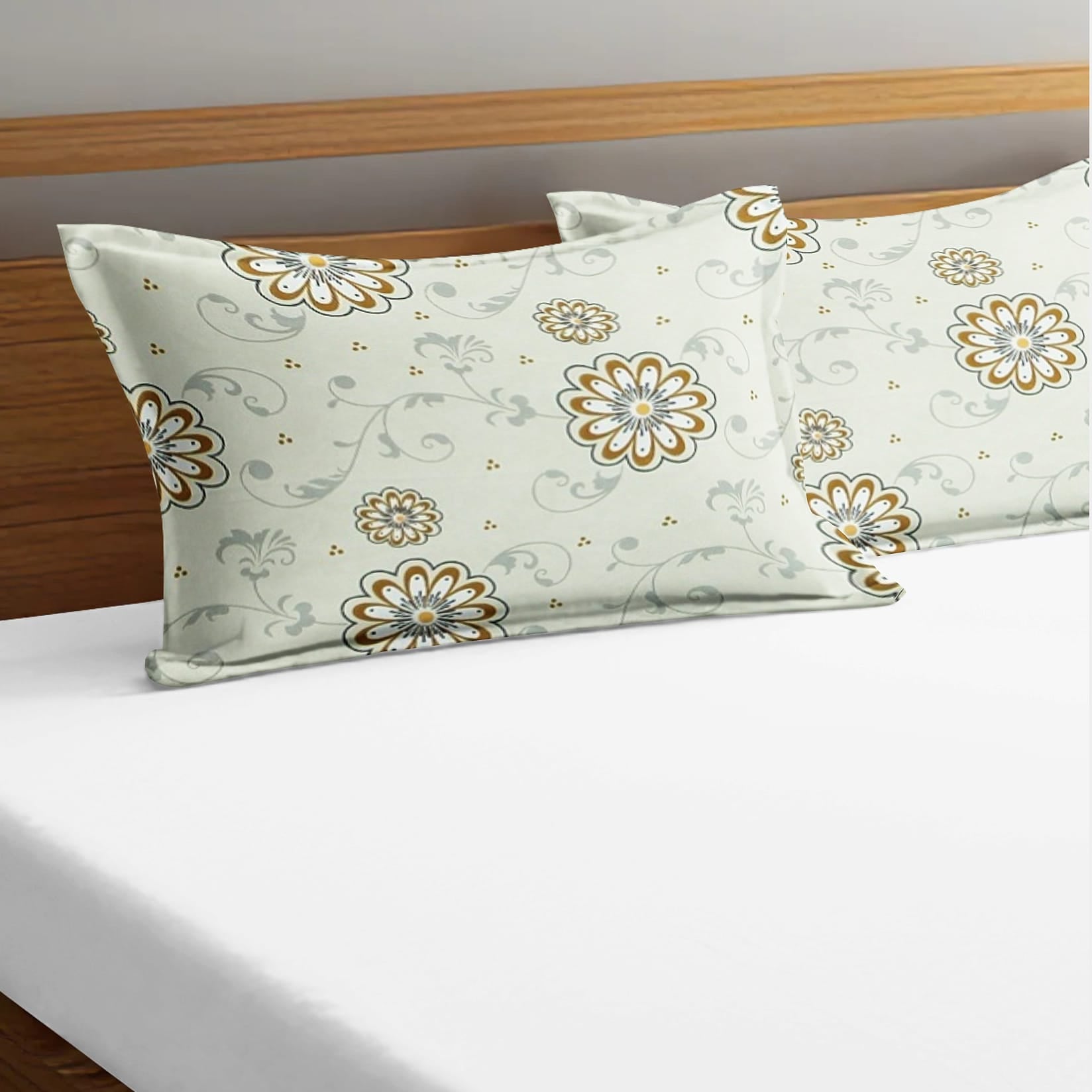 Soft Floral Print Pillow Cover Set In Beige Online At Best prices(2 Pcs)