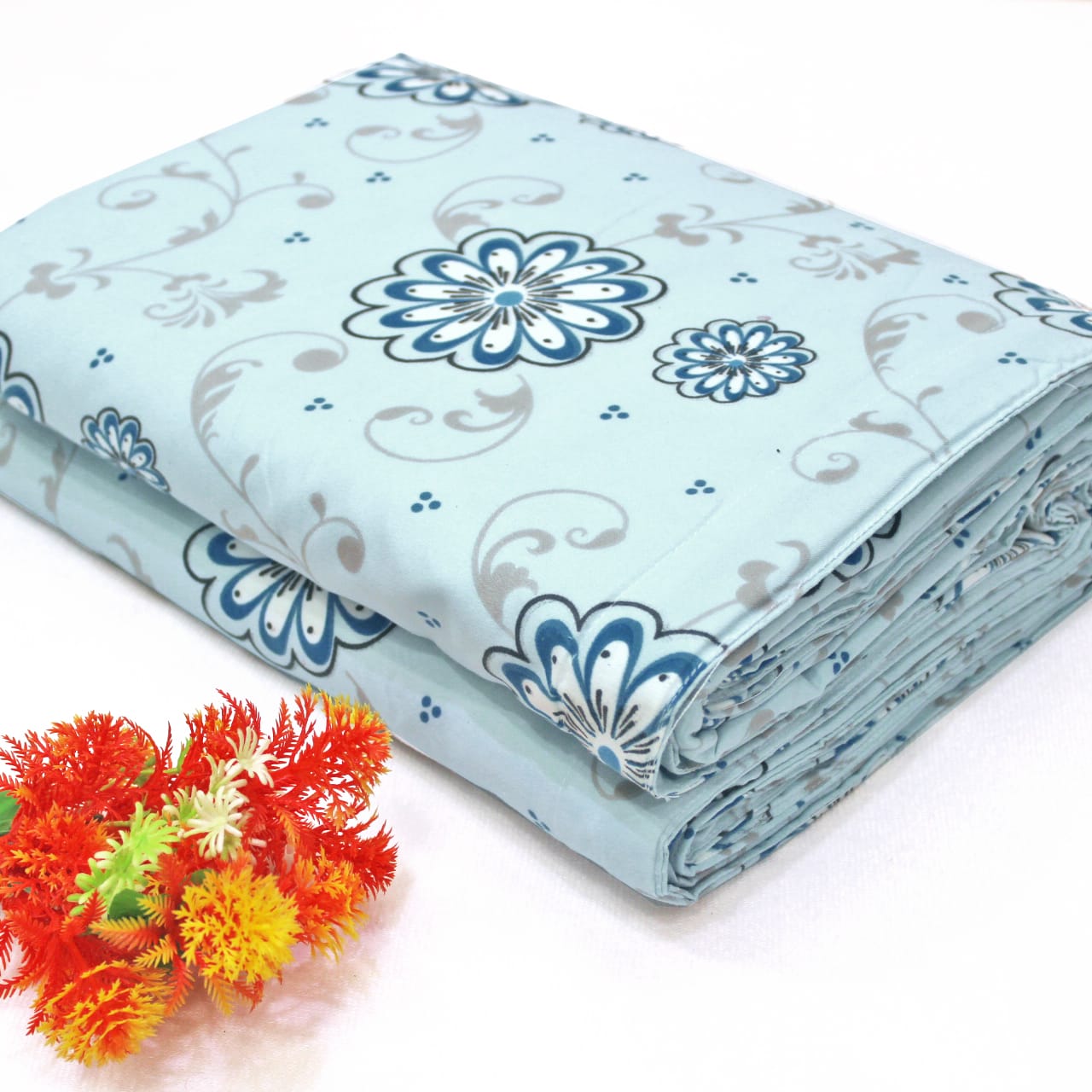 Best Microfiber Floral print Reversible AC Dohar Blanket In Blue