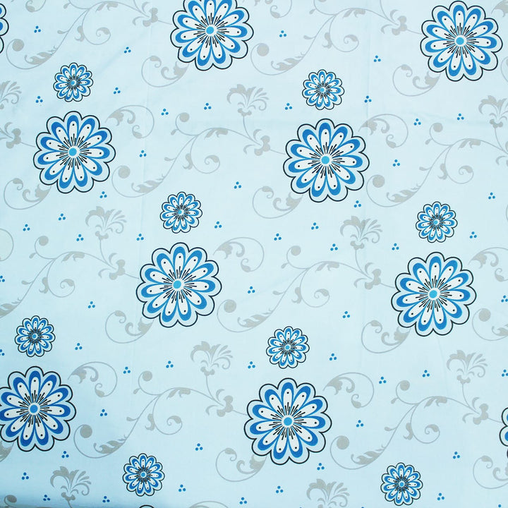Cotton Floral Print 210 TC King Size Fitted Bedsheet In Sky Blue At Best Prices
