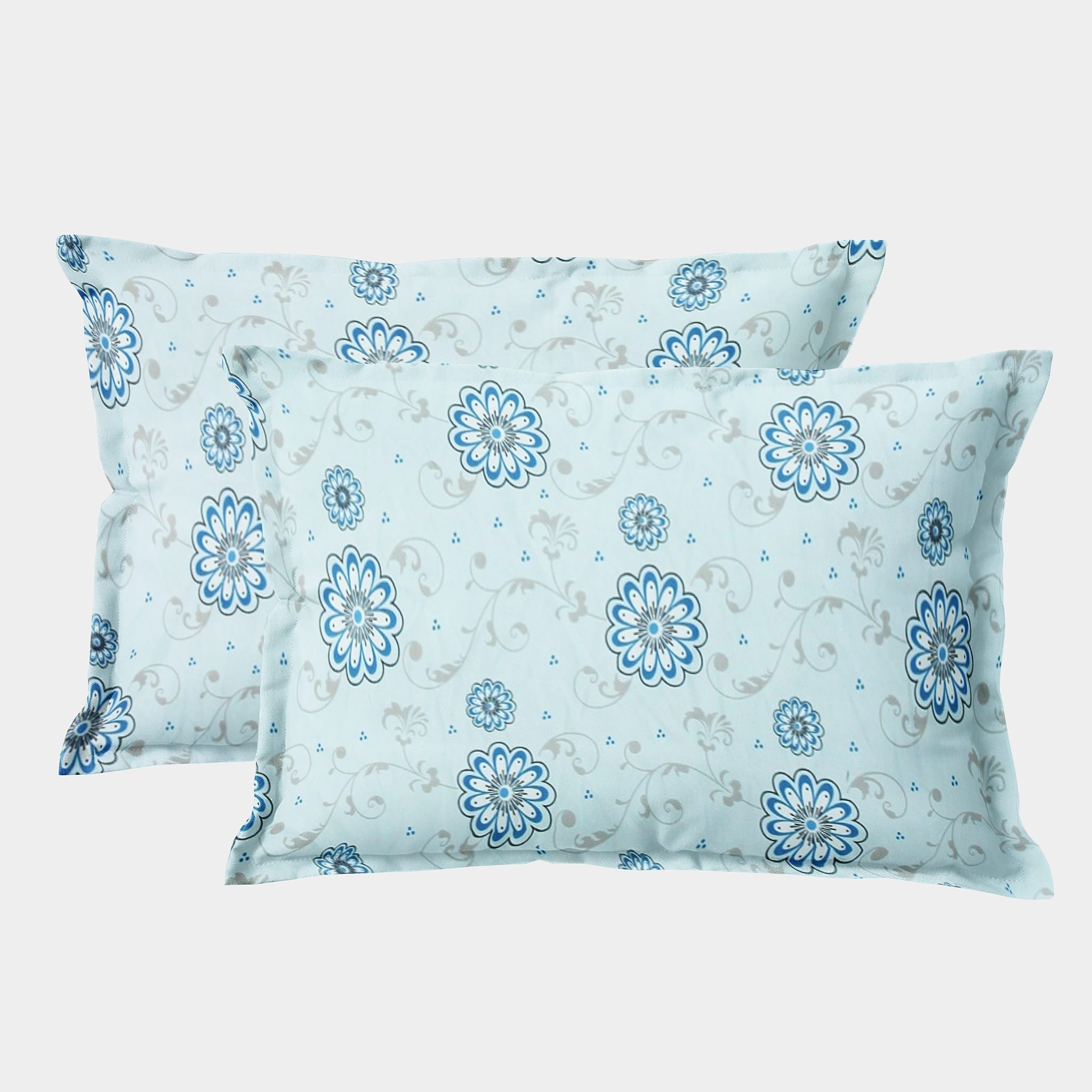Soft Floral Print Pillow Cover Set In Sky Blue Online At Best prices(2 Pcs)
