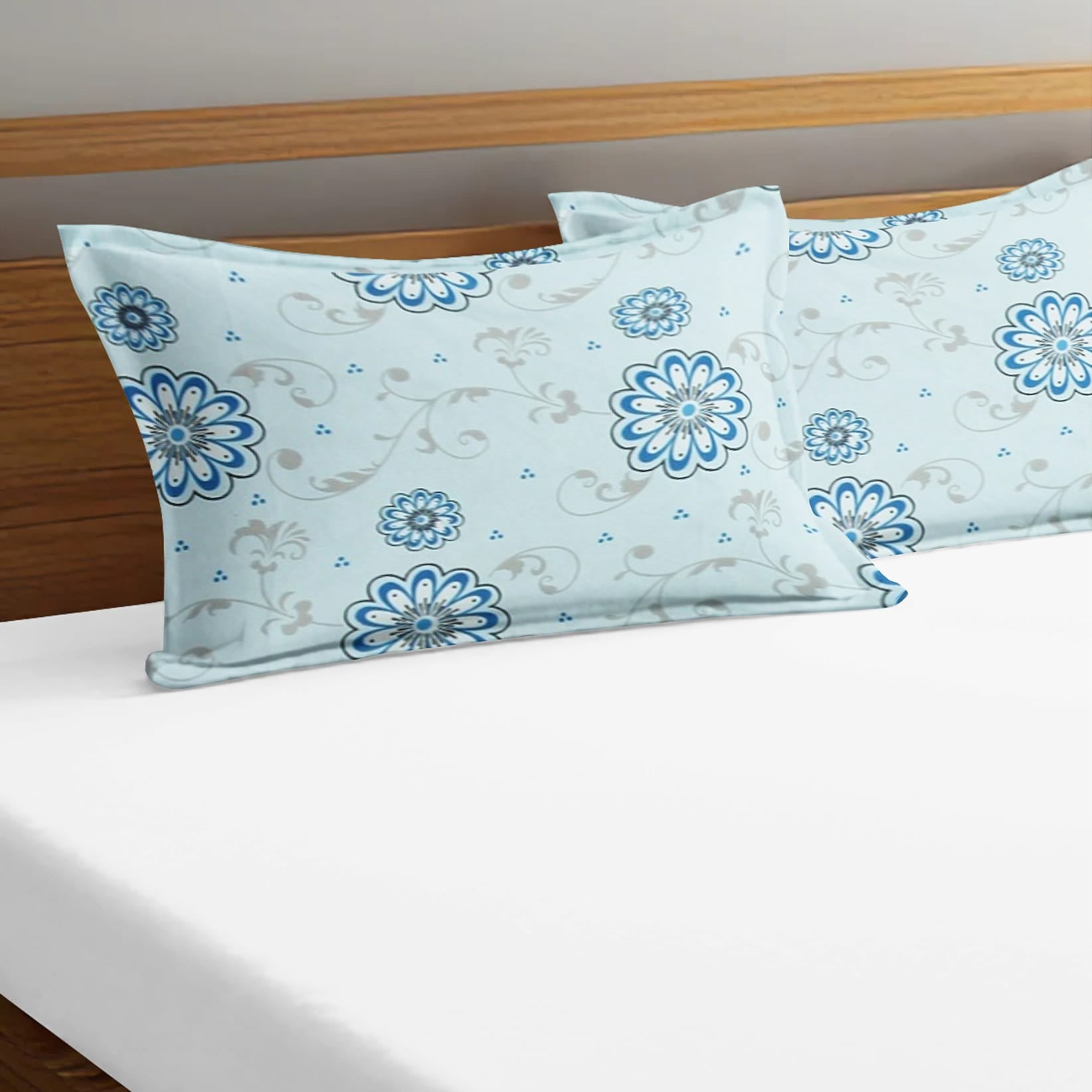 Soft Floral Print Pillow Cover Set In Sky Blue Online At Best prices(2 Pcs)