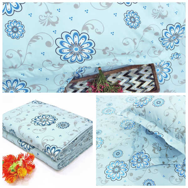 Sky Blue Festive Collection Floral Dohar Bedsheet Set (4 Pc) online in India