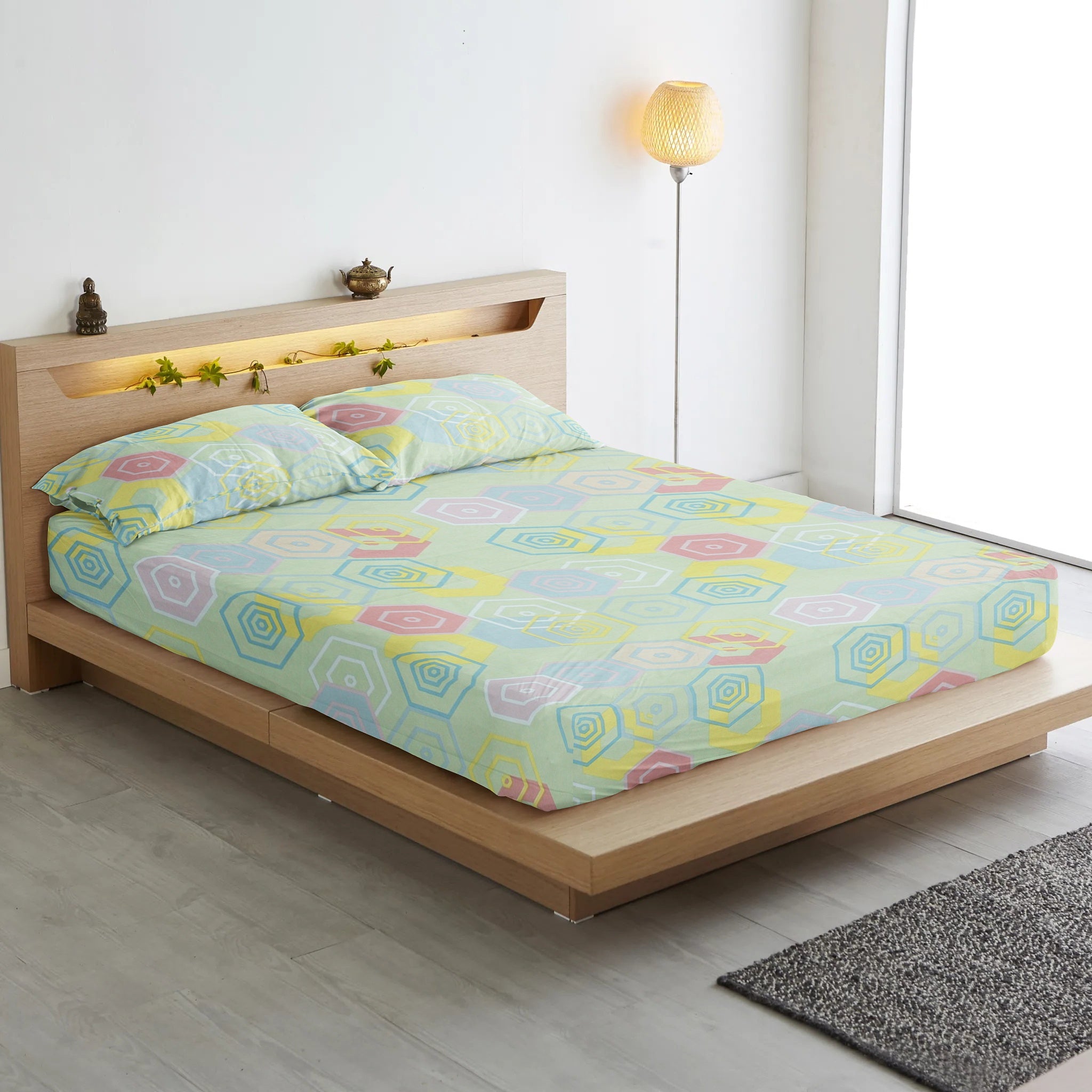 Cotton Floral Print 210 TC King Size Fitted Bedsheet In Multicolor At Best Prices