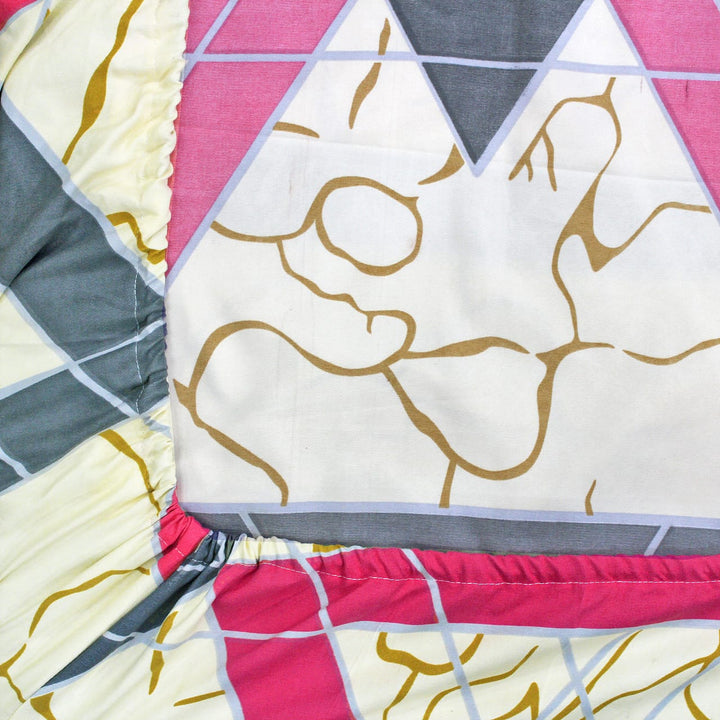 Cotton Geometrical Print 210 TC King Size Fitted Bedsheet In Multicolor At Best Prices