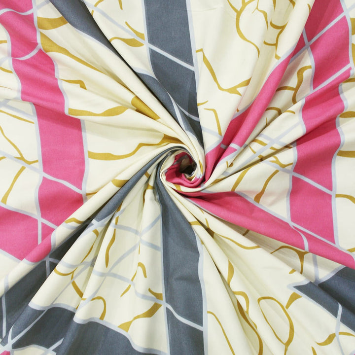 Cotton Geometrical Print 210 TC King Size Fitted Bedsheet In Multicolor At Best Prices