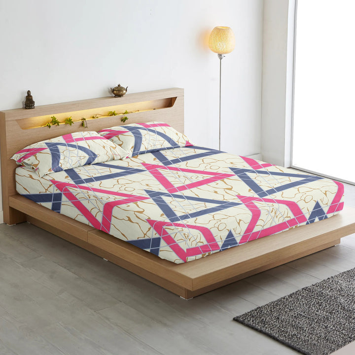 Cotton Geometrical Print 210 TC King Size Fitted Bedsheet In Multicolor At Best Prices