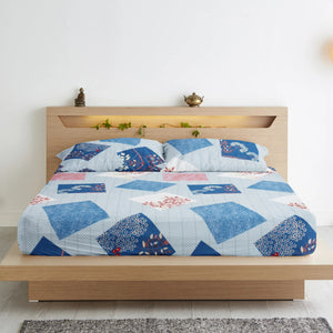 Cotton Geometrical Print 210 TC King Size Fitted Bedsheet In Multicolor