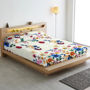 Cotton Floral Print 210 TC King Size Fitted Bedsheet In Multicolor At Best Prices