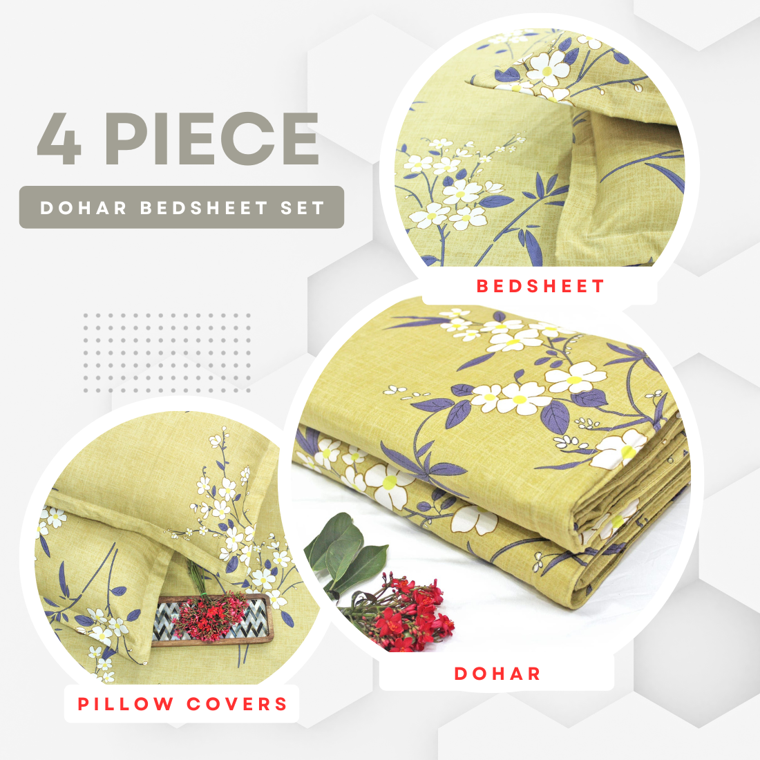 Green Festive Collection Floral Dohar Bedsheet Set (4 Pc) online in India