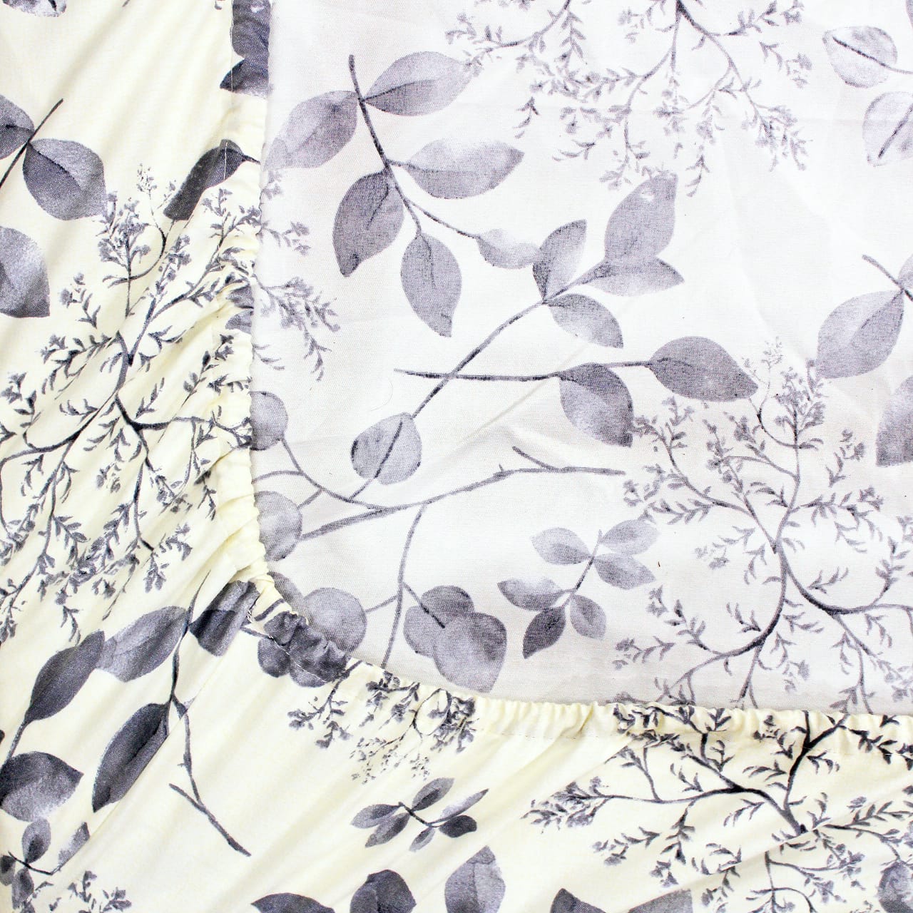Cotton Floral Print 210 TC King Size Fitted Bedsheet In Cream At Best Prices